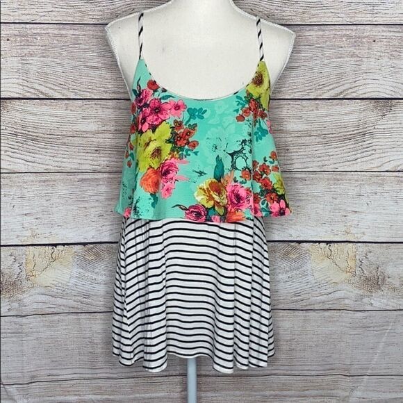 Hershe Floral Striped Tank Top Medium - Picture 1 of 8